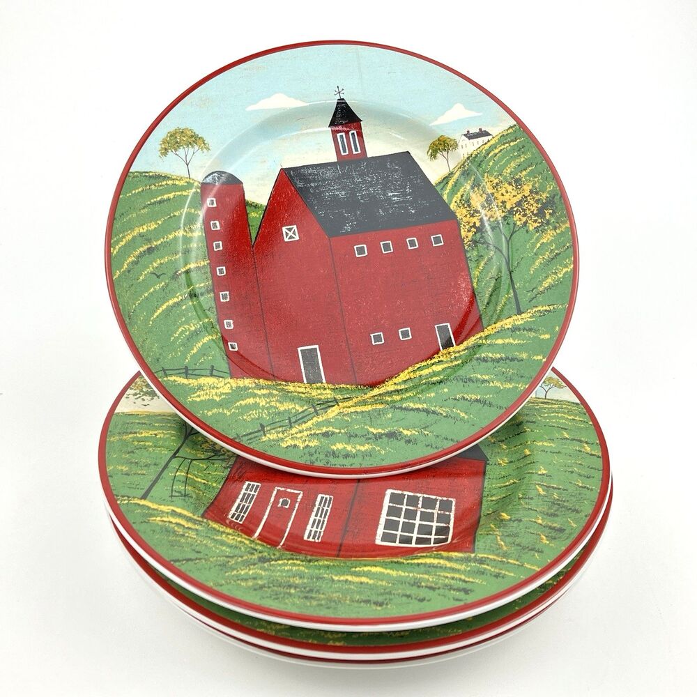 Vintage Warren Kimble Sakura 'Barns' Ceramic Plates -Set Of 4- Brandon House